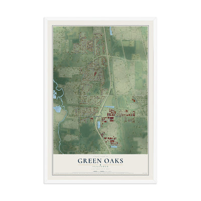 Map of Green Oaks, Illinois, 12 x 18 inch print in a white wood frame