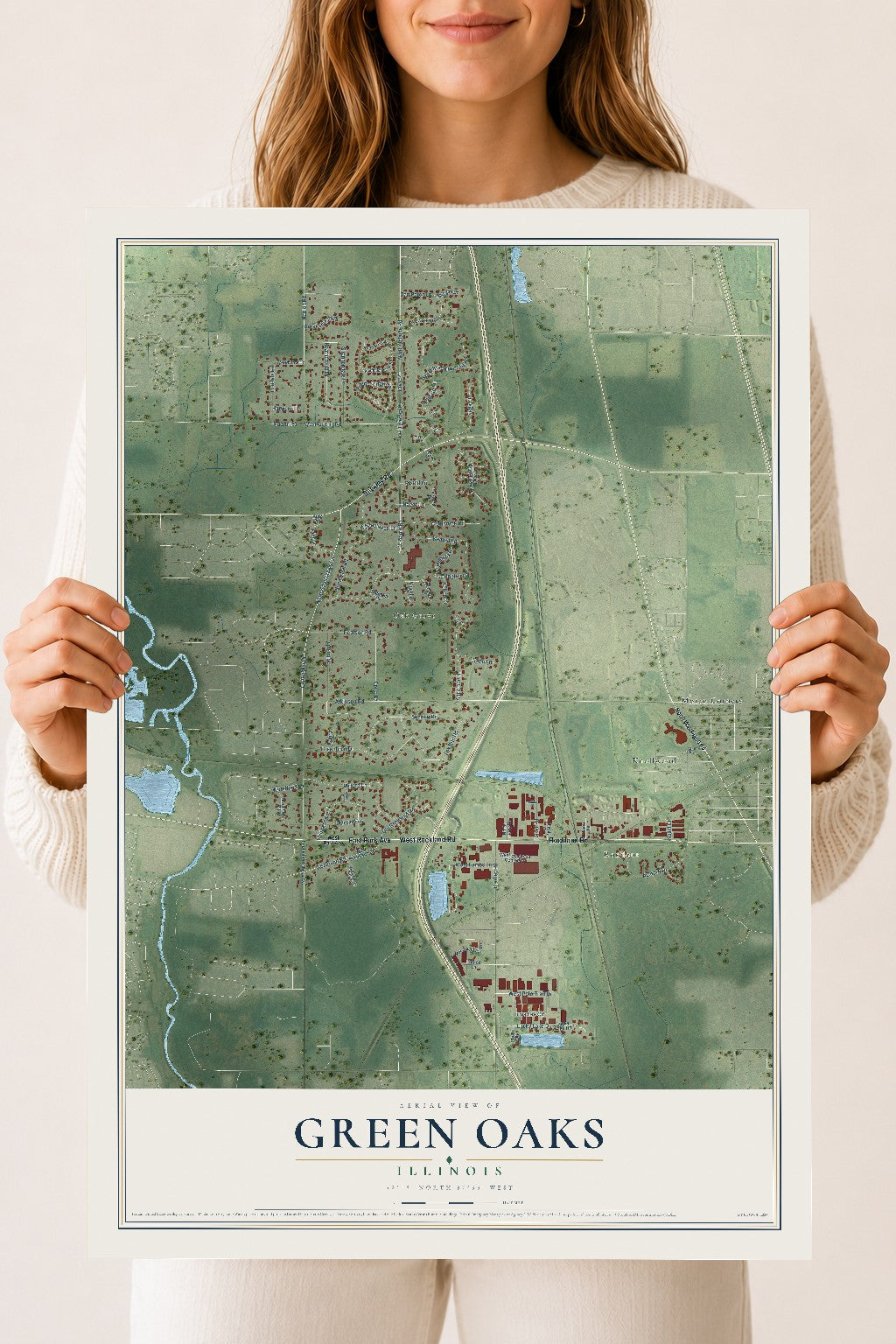 Map of Green Oaks, Illinois, 18 x 24 inch unframed archival matte print
