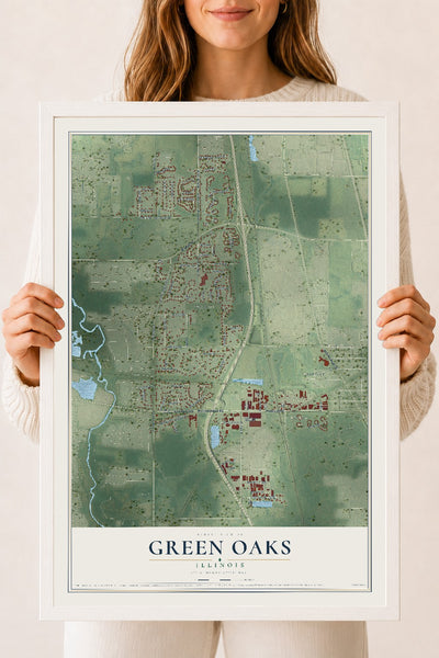 Map of Green Oaks, Illinois, 18 x 24 inch print in a white wood frame