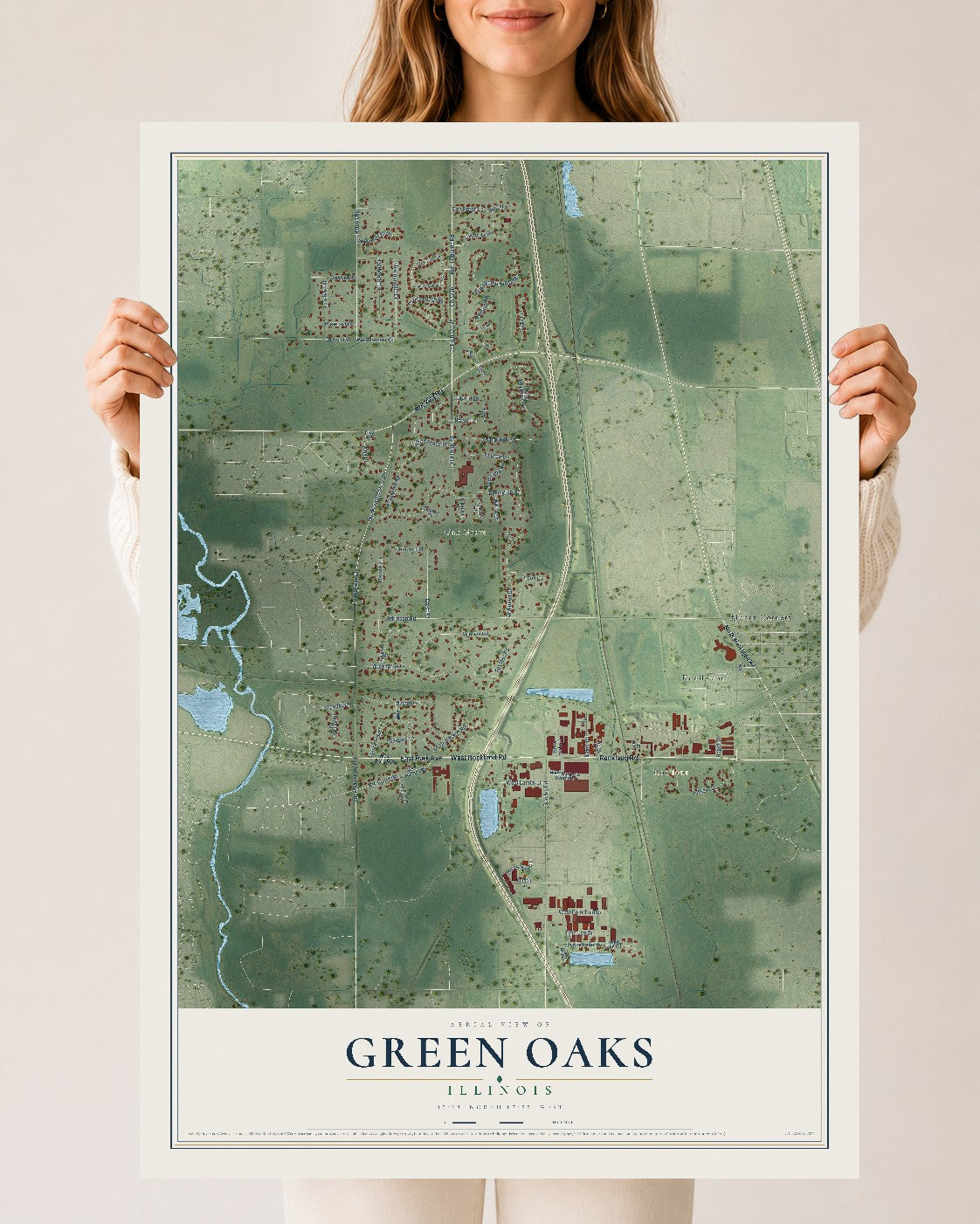 Map of Green Oaks, Illinois, 24 x 36 inch unframed archival matte print