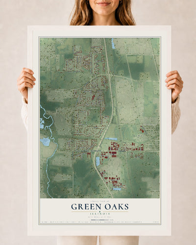 Map of Green Oaks, Illinois, 24 x 36 inch print in a white wood frame