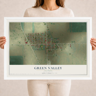 Map of Green Valley, Illinois, 18 x 24 inch print in a white wood frame