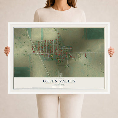 Map of Green Valley, Illinois, 24 x 36 inch print in a white wood frame