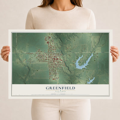 Map of Greenfield, Illinois, 12 x 18 inch unframed archival matte print