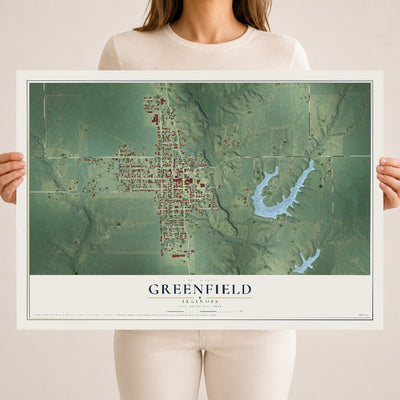 Map of Greenfield, Illinois, 18 x 24 inch unframed archival matte print