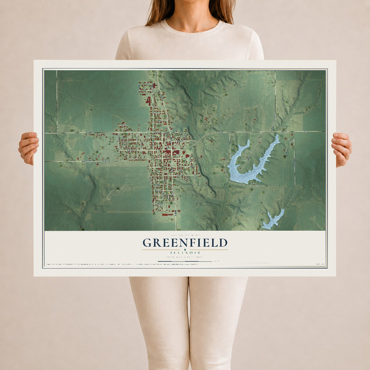 Map of Greenfield, Illinois, 24 x 36 inch unframed archival matte print