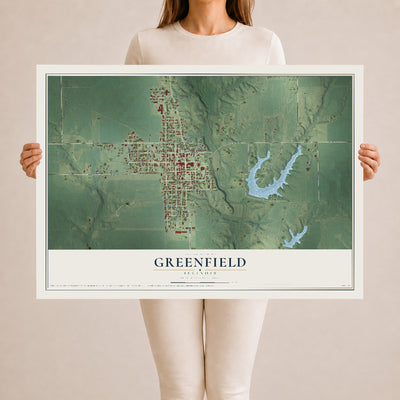 Map of Greenfield, Illinois, 24 x 36 inch unframed archival matte print