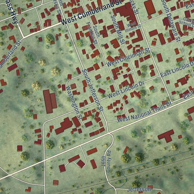 Second close-up of the map of Greenup, Illinois print showing more streets and buildings