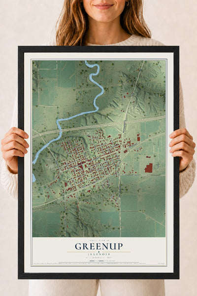 Map of Greenup, Illinois, 18 x 24 inch print in a black wood frame