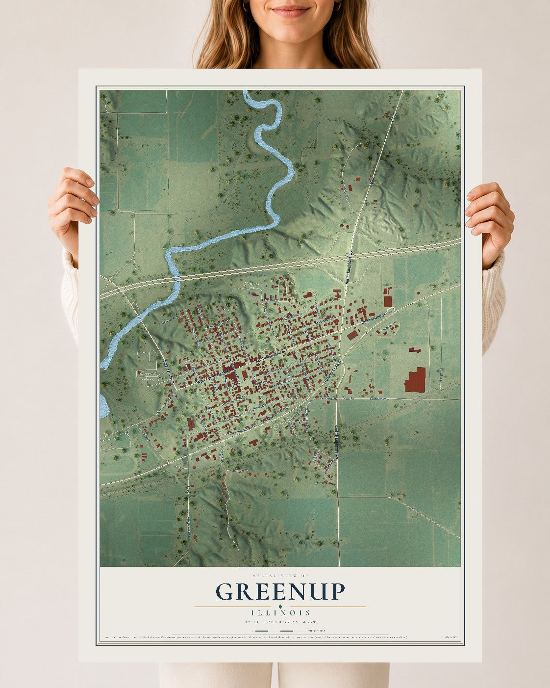 Map of Greenup, Illinois, 24 x 36 inch unframed archival matte print
