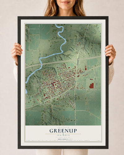Map of Greenup, Illinois, 24 x 36 inch print in a black wood frame