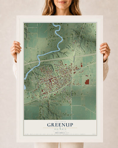 Map of Greenup, Illinois, 24 x 36 inch print in a white wood frame