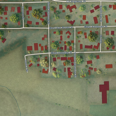 Second close-up of the map of Greenview, Illinois print showing more streets and buildings