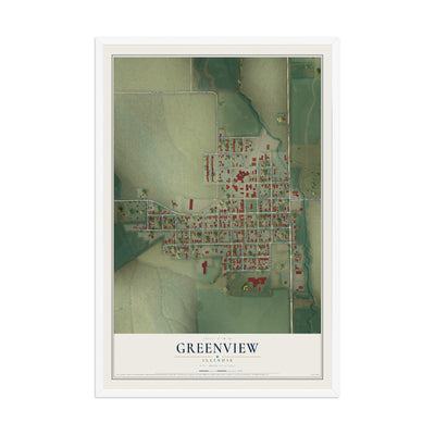 Map of Greenview, Illinois, 12 x 18 inch print in a white wood frame