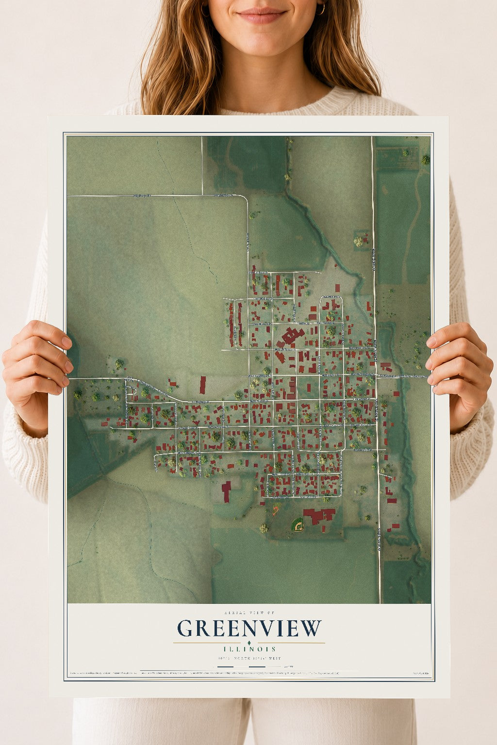 Map of Greenview, Illinois, 18 x 24 inch unframed archival matte print