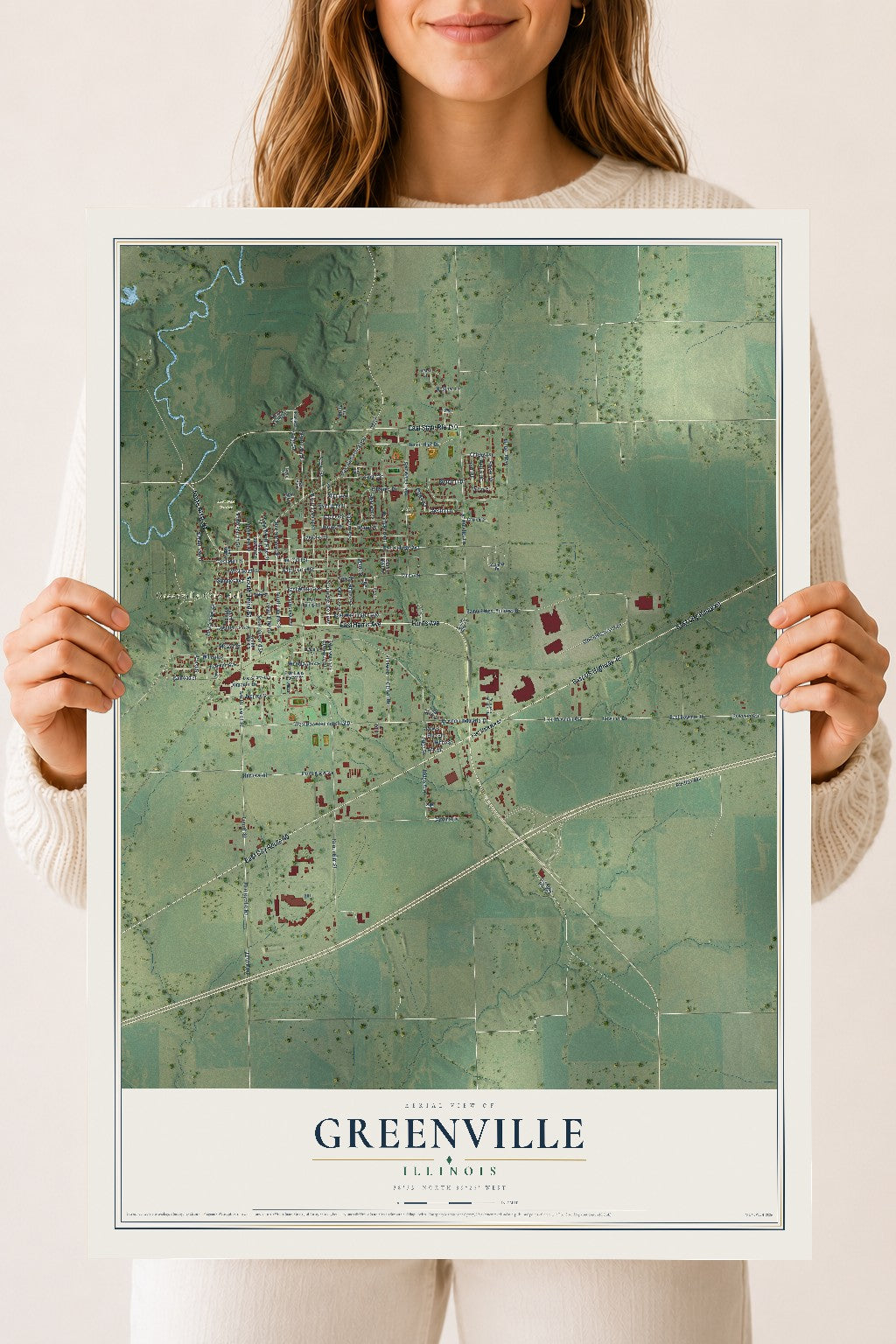 Map of Greenville, Illinois, 18 x 24 inch unframed archival matte print