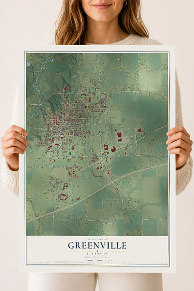 Map of Greenville, Illinois, 18 x 24 inch unframed archival matte print