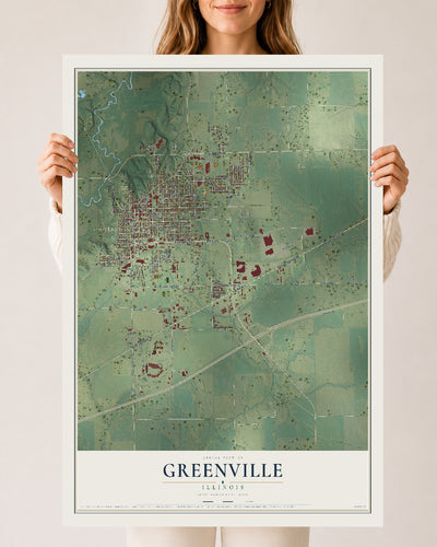 Map of Greenville, Illinois, 24 x 36 inch unframed archival matte print