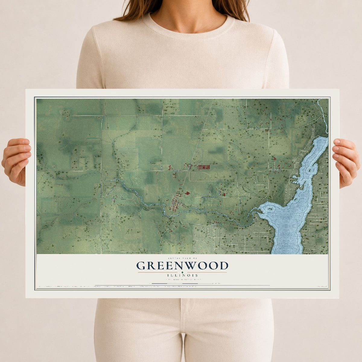 Map of Greenwood, Illinois, 12 x 18 inch unframed archival matte print