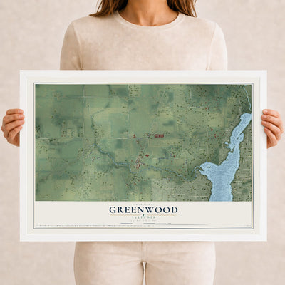 Map of Greenwood, Illinois, 12 x 18 inch print in a white wood frame
