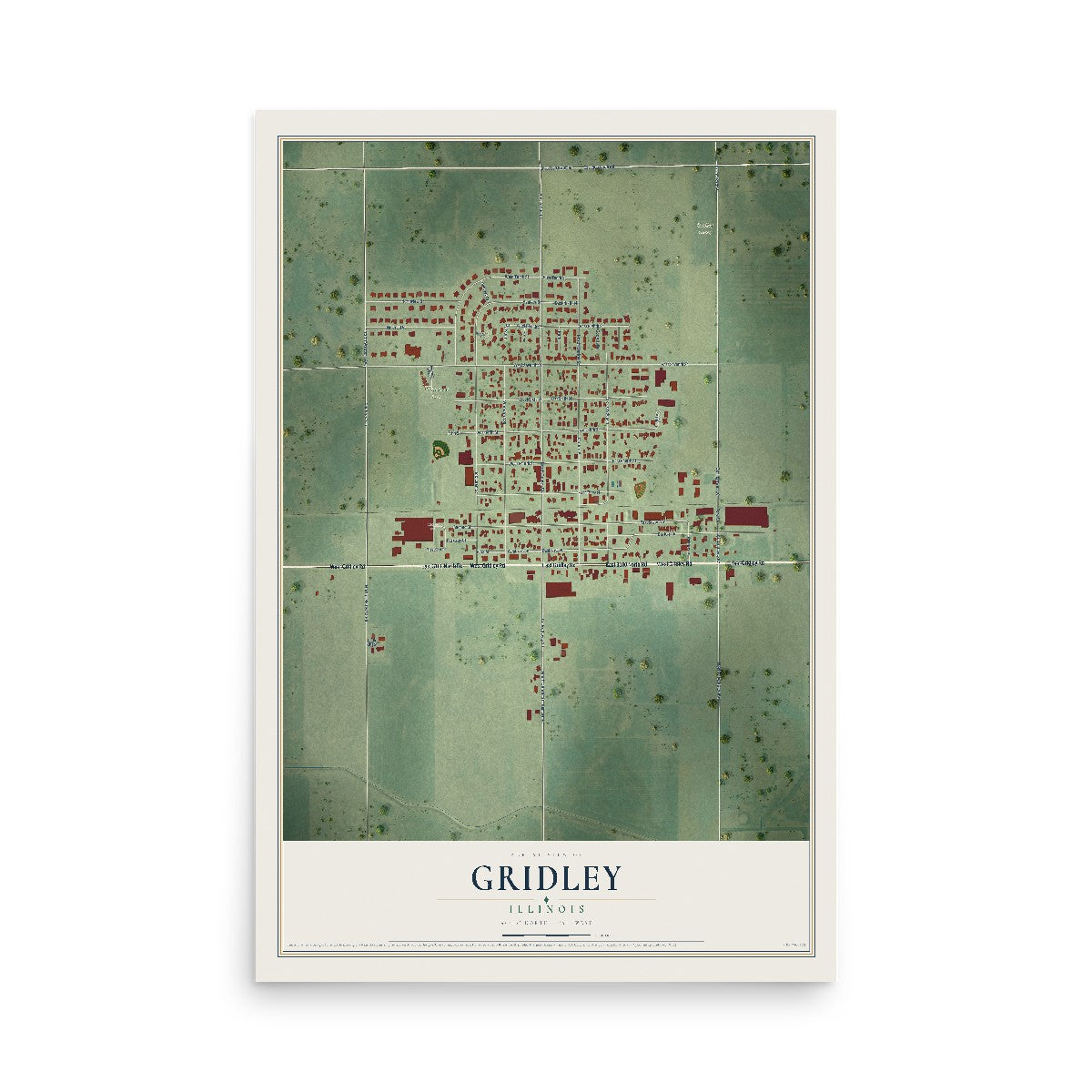 Map of Gridley, Illinois, 12 x 18 inch unframed archival matte print
