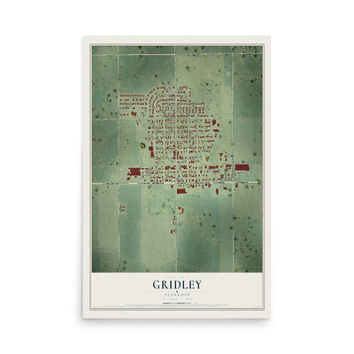 Map of Gridley, Illinois, 12 x 18 inch unframed archival matte print