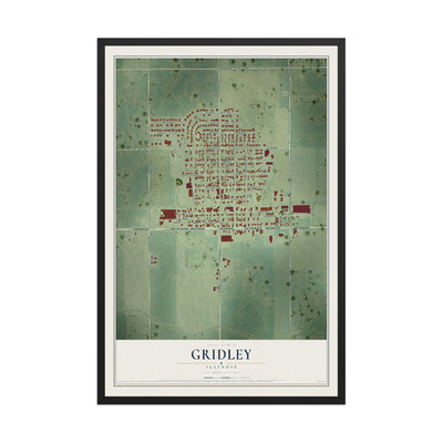 Map of Gridley, Illinois, 12 x 18 inch print in a black wood frame