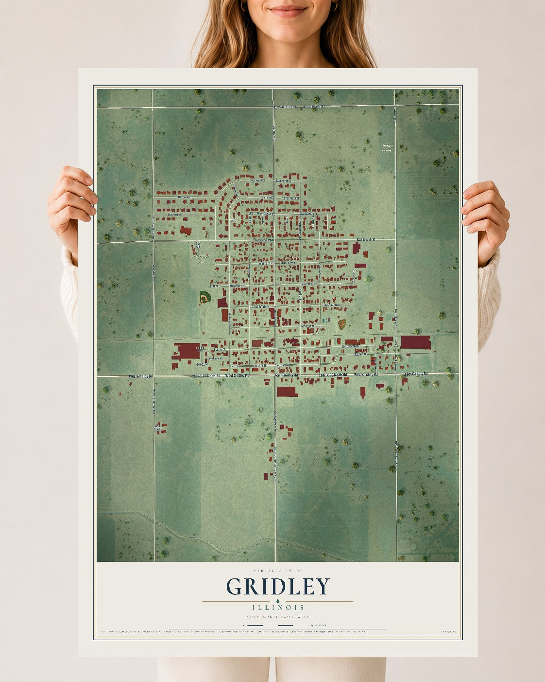 Map of Gridley, Illinois, 24 x 36 inch unframed archival matte print