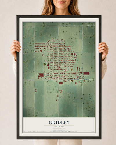 Map of Gridley, Illinois, 24 x 36 inch print in a black wood frame