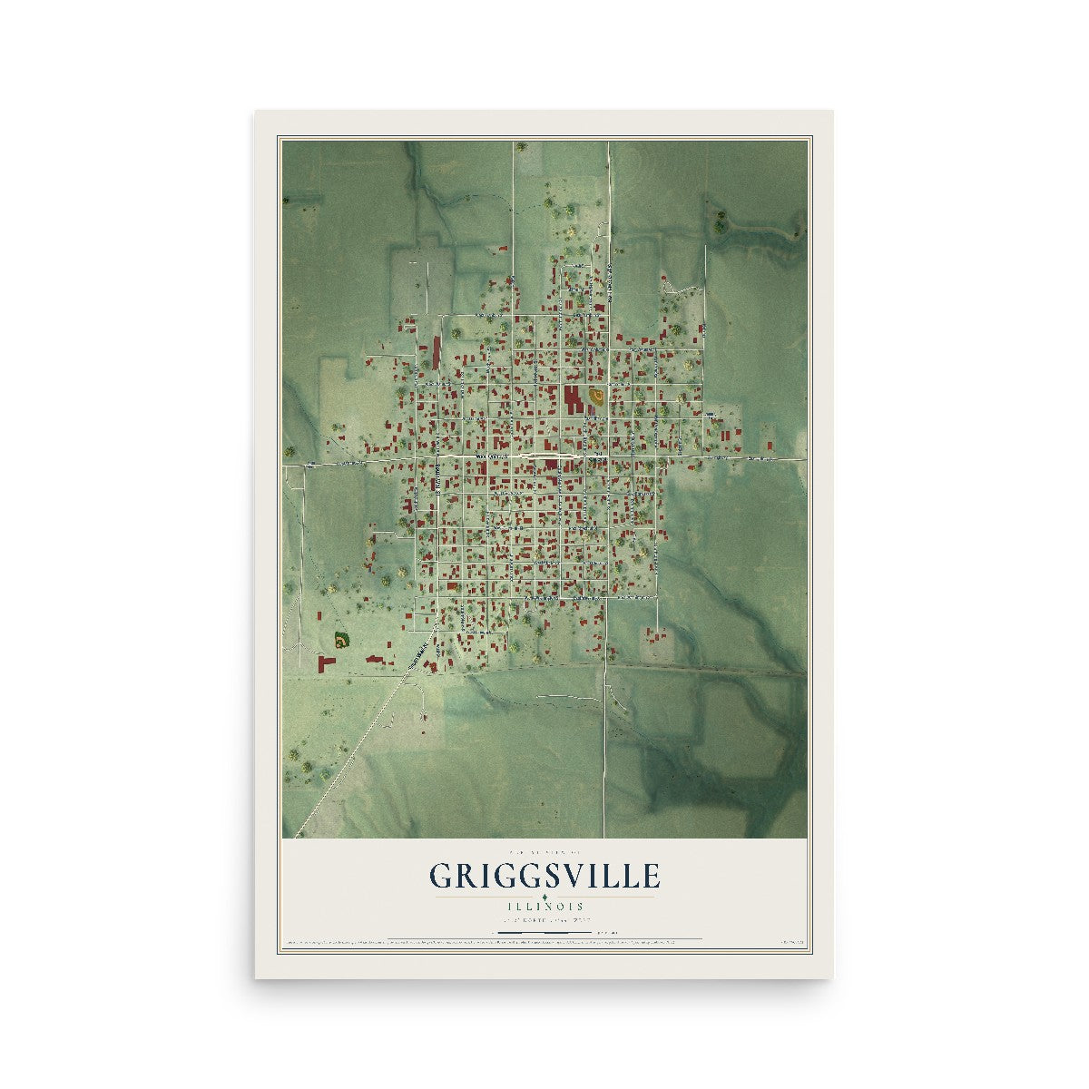 Map of Griggsville, Illinois, 12 x 18 inch unframed archival matte print