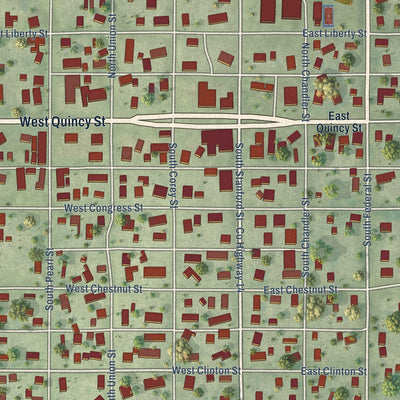 Close-up of the map of Griggsville, Illinois print showing street and building detail