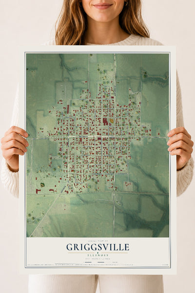 Map of Griggsville, Illinois, 18 x 24 inch unframed archival matte print