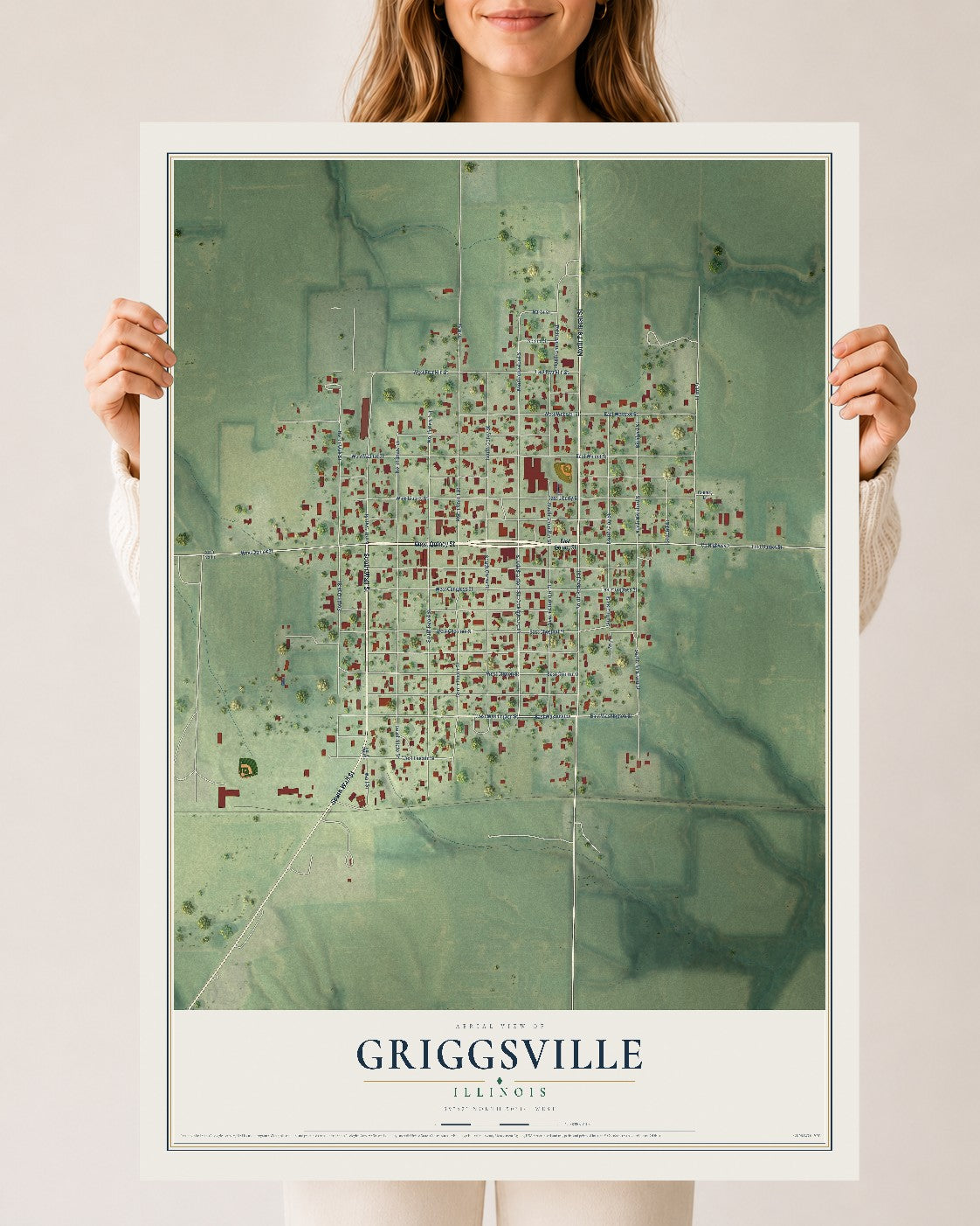 Map of Griggsville, Illinois, 24 x 36 inch unframed archival matte print