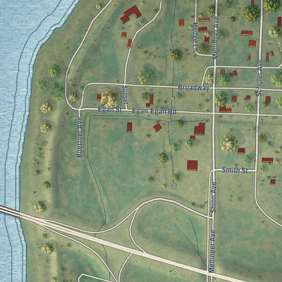 Close-up of the map of Gulfport, Illinois print showing street and building detail