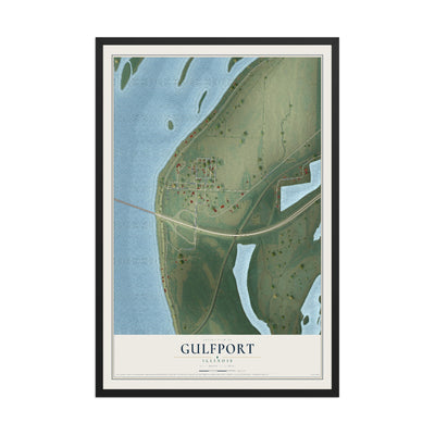 Map of Gulfport, Illinois, 12 x 18 inch print in a black wood frame