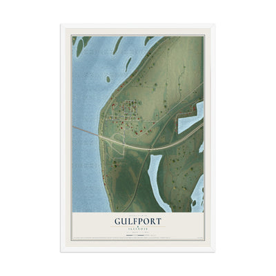 Map of Gulfport, Illinois, 12 x 18 inch print in a white wood frame