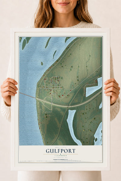 Map of Gulfport, Illinois, 18 x 24 inch print in a white wood frame