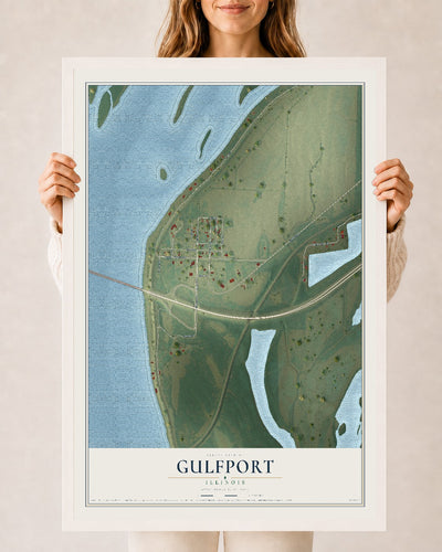 Map of Gulfport, Illinois, 24 x 36 inch print in a white wood frame