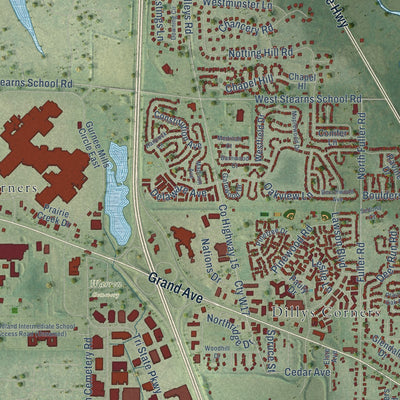 Second close-up of the map of Gurnee, Illinois print showing more streets and buildings
