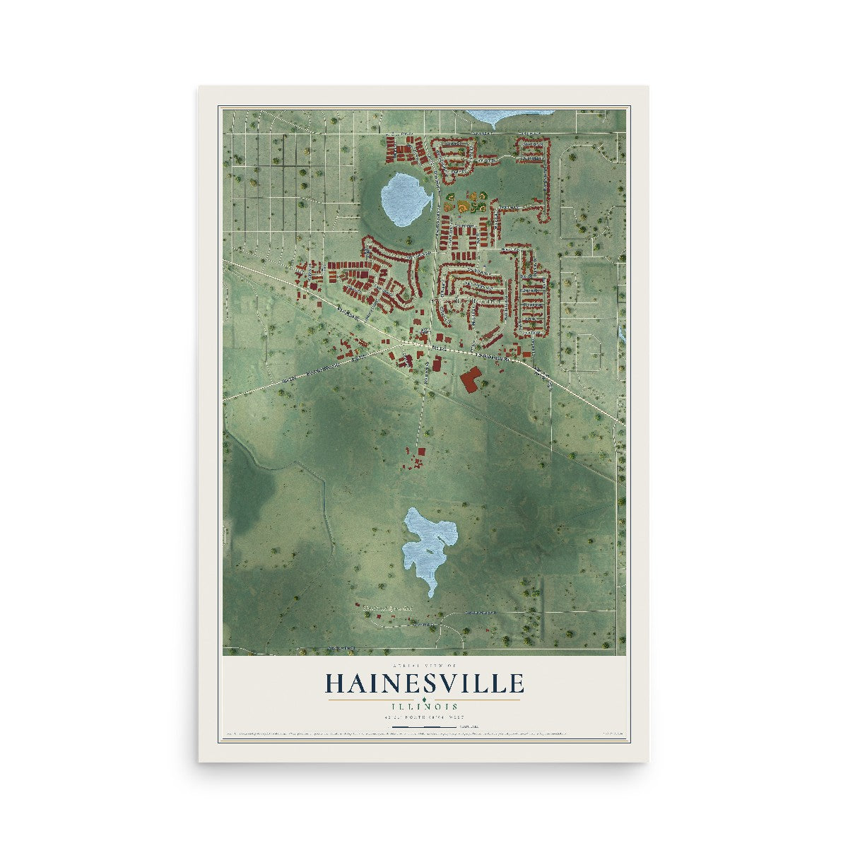 Map of Hainesville, Illinois, 12 x 18 inch unframed archival matte print