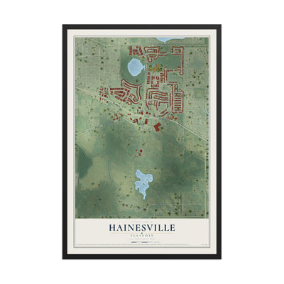 Map of Hainesville, Illinois, 12 x 18 inch print in a black wood frame