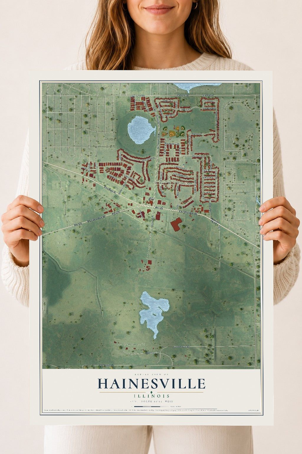 Map of Hainesville, Illinois, 18 x 24 inch unframed archival matte print