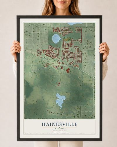 Map of Hainesville, Illinois, 24 x 36 inch print in a black wood frame