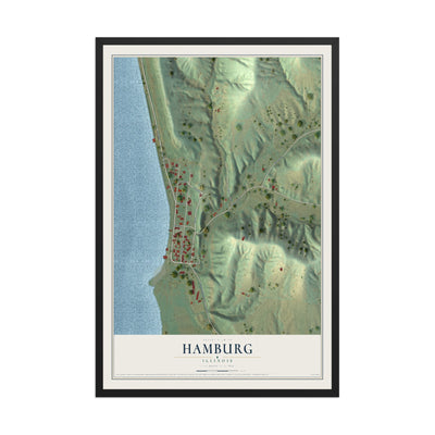 Map of Hamburg, Illinois, 12 x 18 inch print in a black wood frame