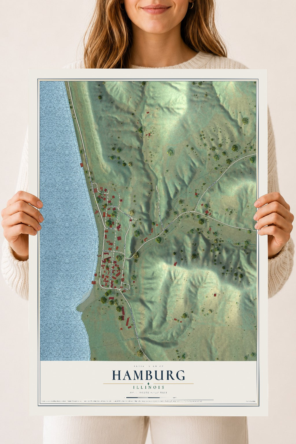 Map of Hamburg, Illinois, 18 x 24 inch unframed archival matte print
