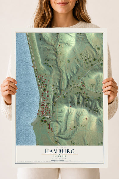 Map of Hamburg, Illinois, 18 x 24 inch unframed archival matte print