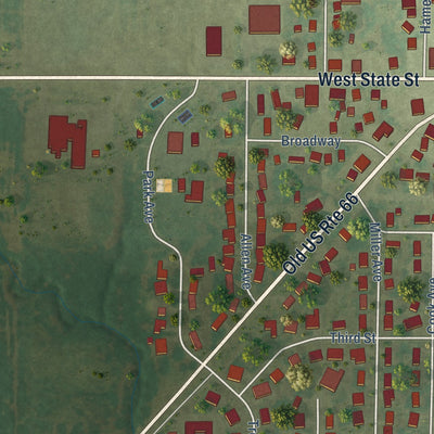Close-up of the map of Hamel, Illinois print showing street and building detail