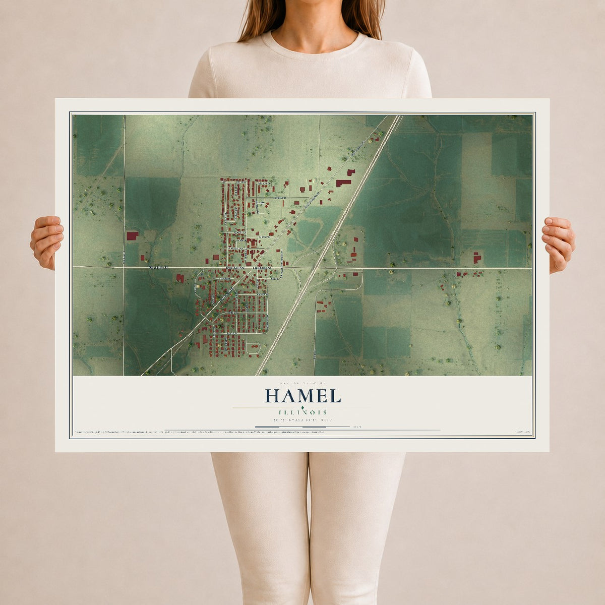 Map of Hamel, Illinois, 24 x 36 inch unframed archival matte print