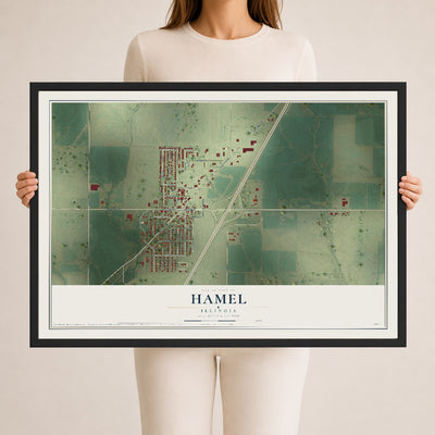 Map of Hamel, Illinois, 24 x 36 inch print in a black wood frame