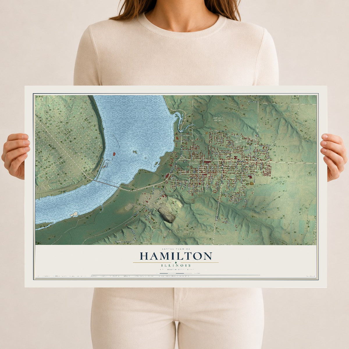Map of Hamilton, Illinois, 12 x 18 inch unframed archival matte print